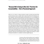 The first page of '"Because We're Going to Mess Up": Practices for Accountability-- Not a Piecemeal Approach.' Above the bolded title are the names of the authors, Beth Godbee and Rasha Diab. The article begins, "What are we in rhetoric, writing, and literacy..."